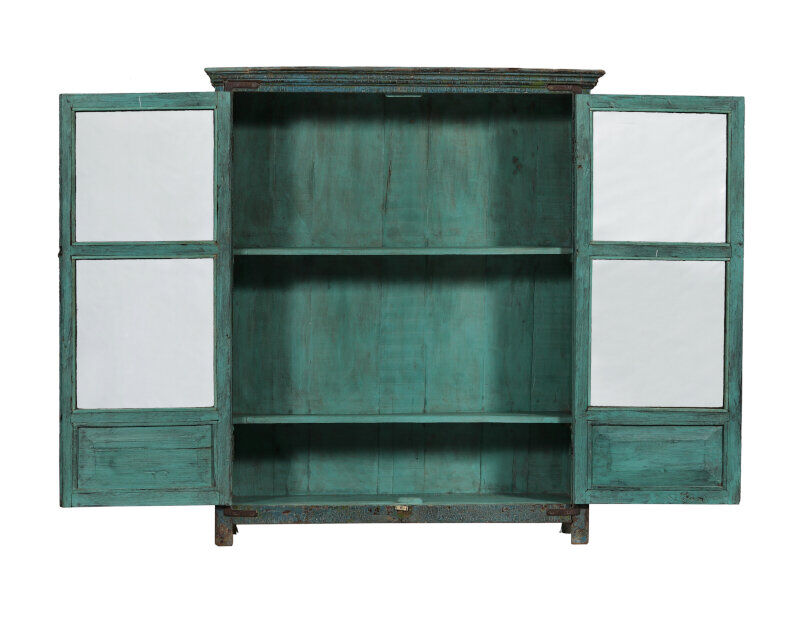 Showcase Library Patina Blue Piece of Origin Wood Old Teak 102x30x122cm