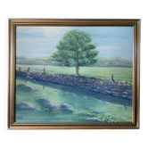 Peinture à l'huile originale sur toile, paysage rural, 1995