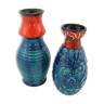 2 red and blue ceramic vases - Bodo Mans Bay Keramik - West Germany Pottery - vintage 60s