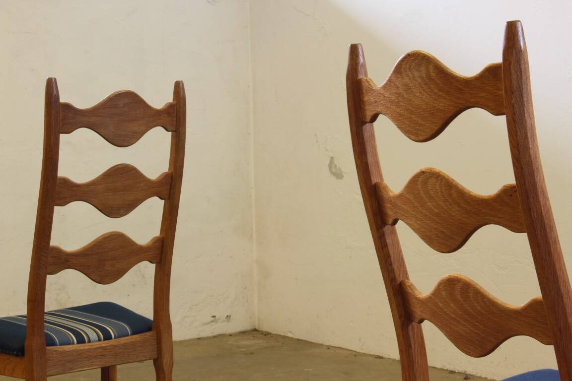 Vintage 1960s Danish Brutalist Oak High Back Chairs style of Henning Kjærnulf