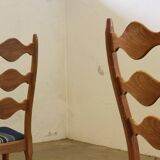 Vintage 1960s Danish Brutalist Oak High Back Chairs style of Henning Kjærnulf