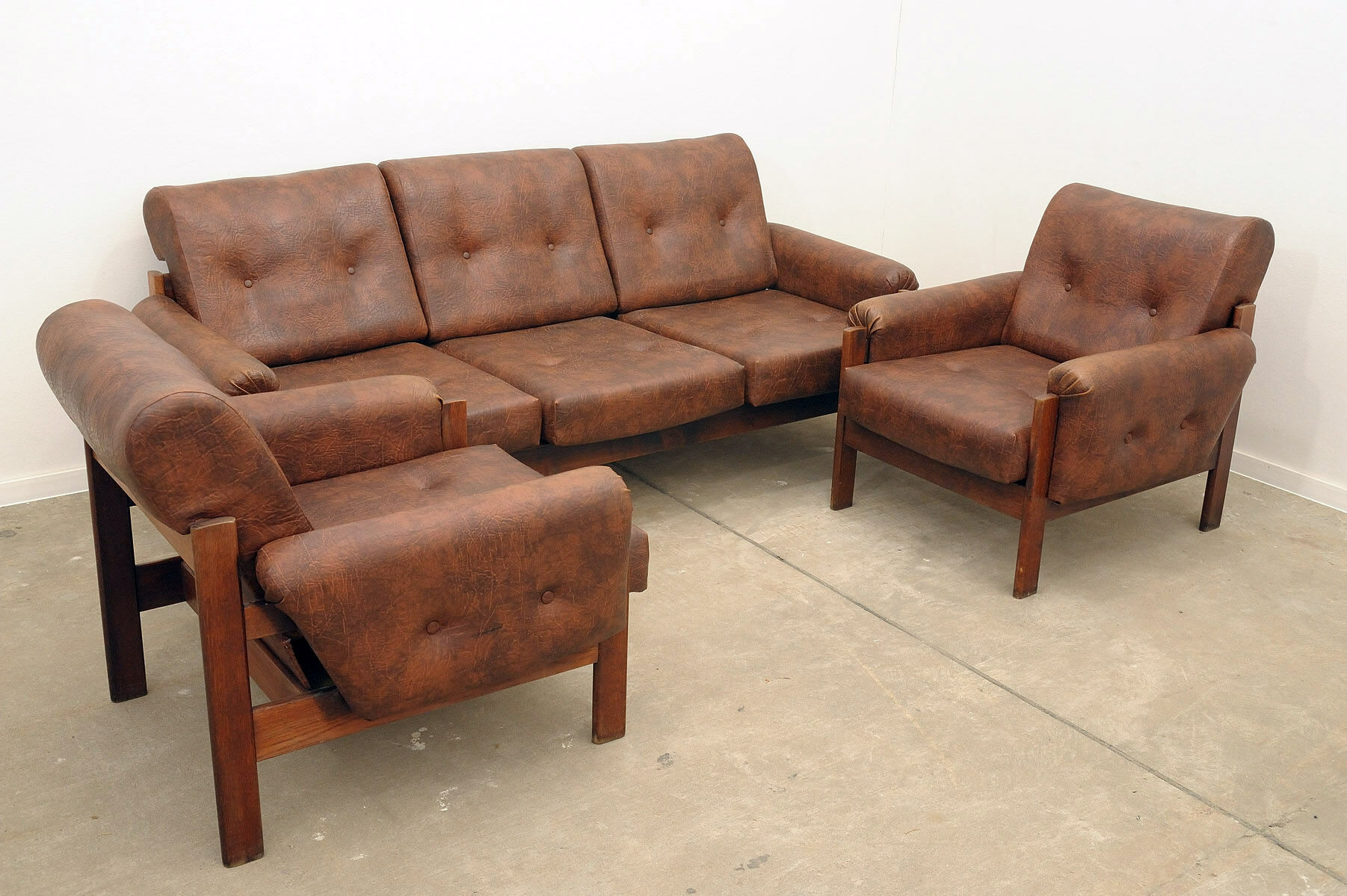 Ensemble de salon en similicuir vintage, années 1970, Tchécoslovaquie