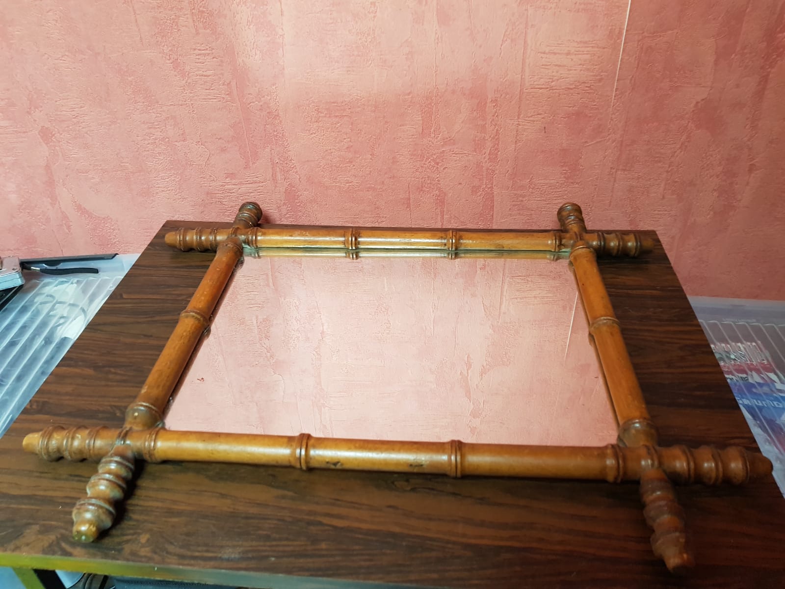 Old bamboo style wooden mirror 44x53 vintage