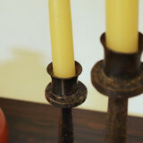 Brutalist wrought iron candle holder beaten