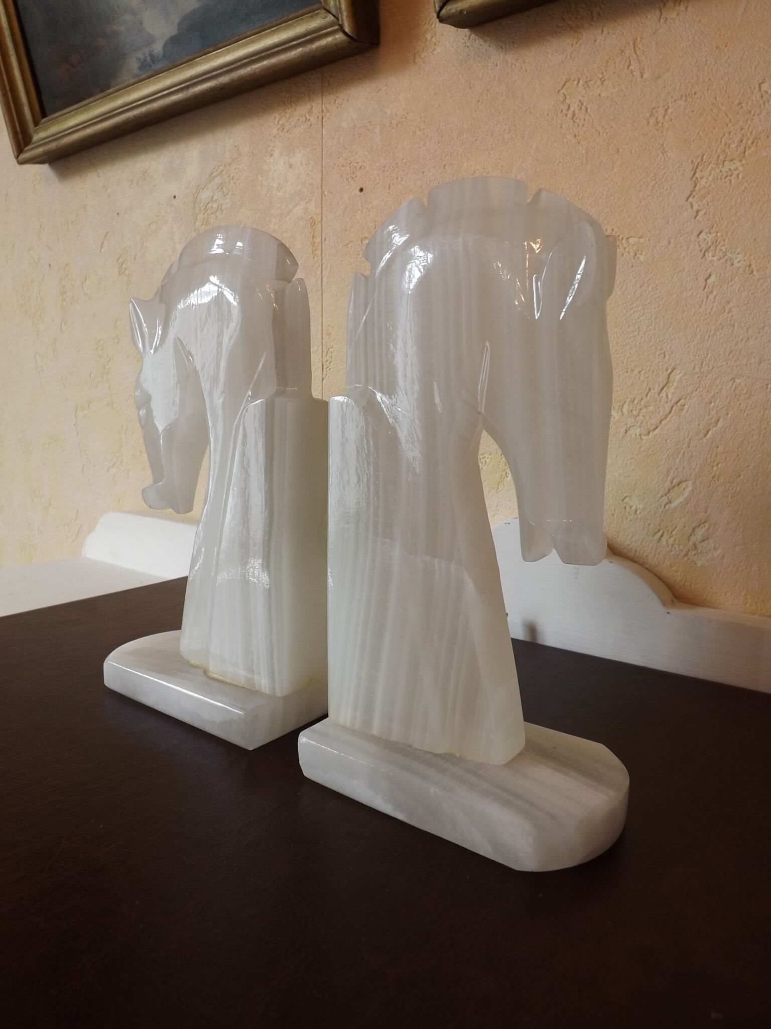 Pair of 1970s onyx horses bookends