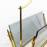 Glass and brass magazine rack, 1970s