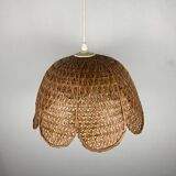 Flower-shaped pendant light, woven rattan, 1970