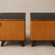 Set of vintage 1950s bedside tables | Wood and black glass tops | Mid-Centu