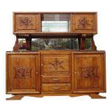 Solid walnut sideboard, moustache legs, black marble top.