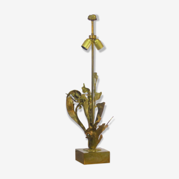 Pied de lampe en bronze doré aux feuillages 1970