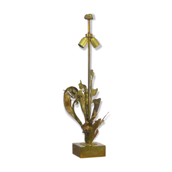 Pied de lampe en bronze doré aux feuillages 1970