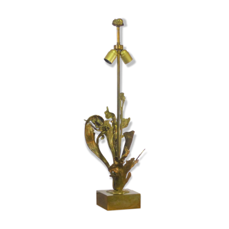 Pied de lampe en bronze doré aux feuillages 1970