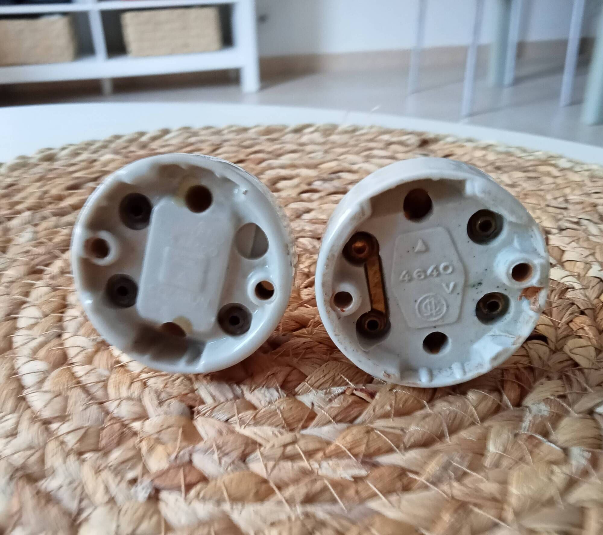 Set of 2 old two-way switches, porcelain and plastic, 50s/60s