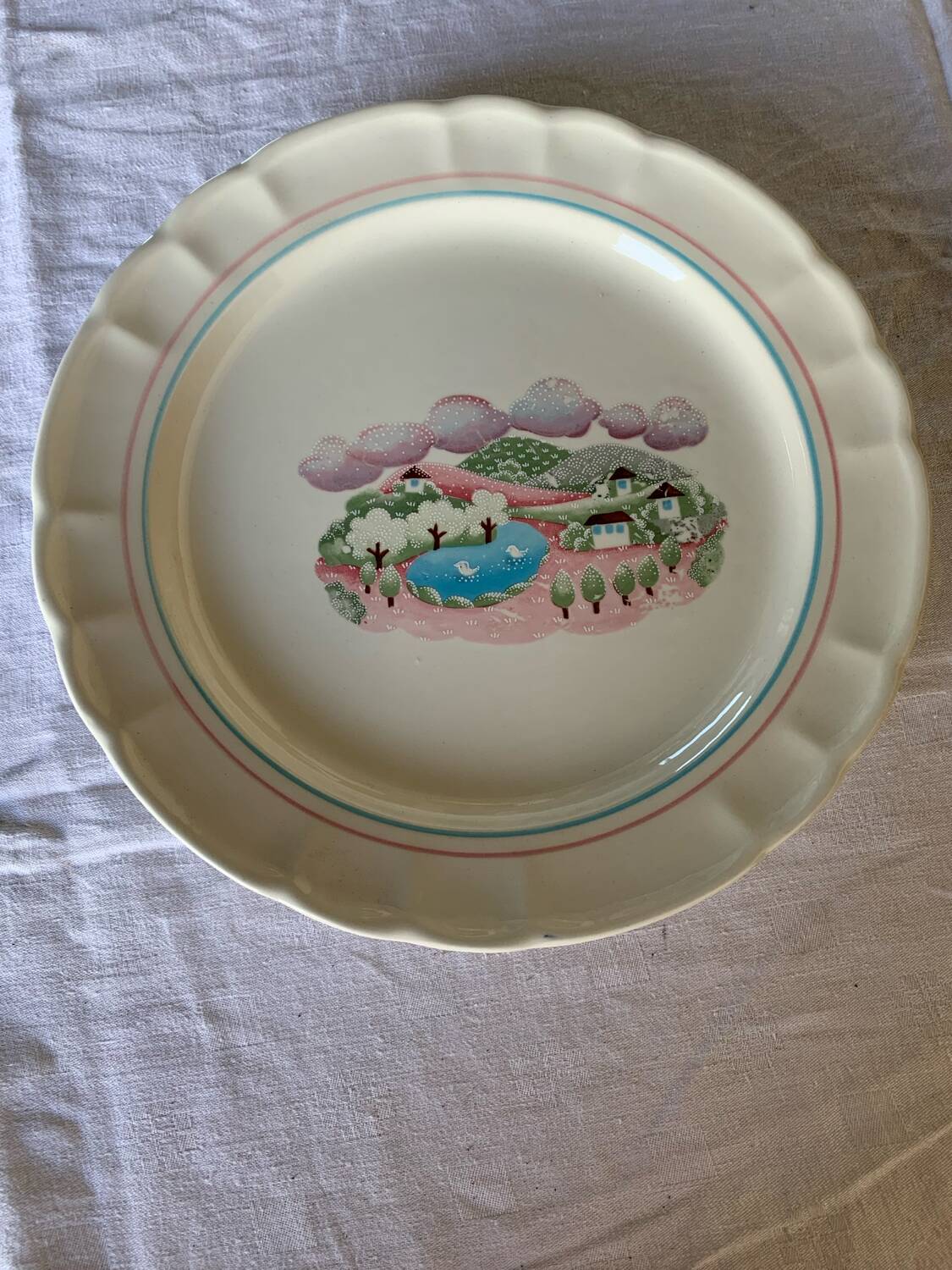 Italian decorative plate "Tre Ci" - naive village & birds décor