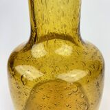 Ancien Vase Carafe Verre Soufflé Bullé Ambré Jaune