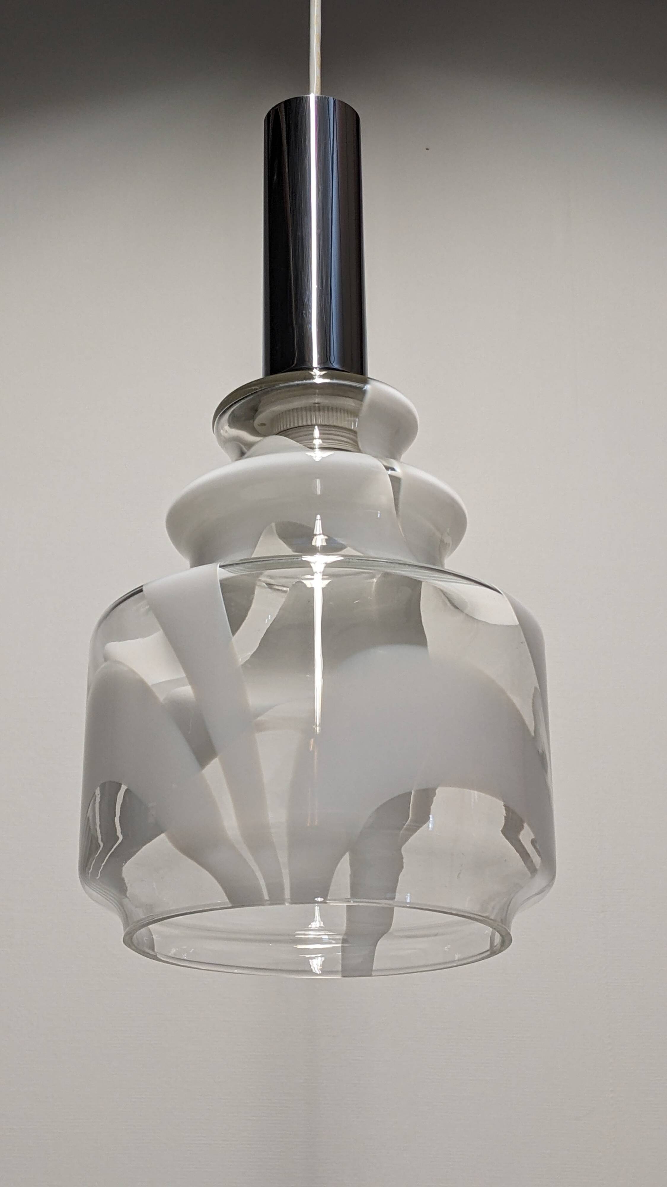 Murano white harlequin blown glass pendant light, Italy circa 1970