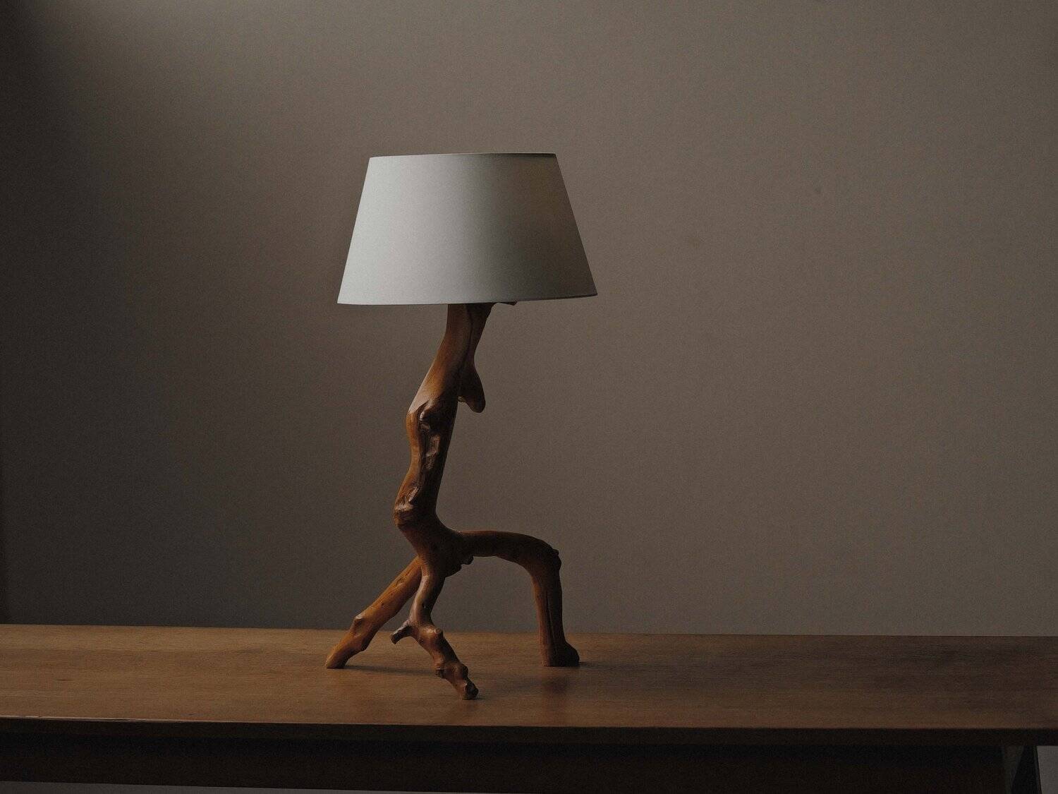 Brutalist lamp in olive wood, Provence, 1970s