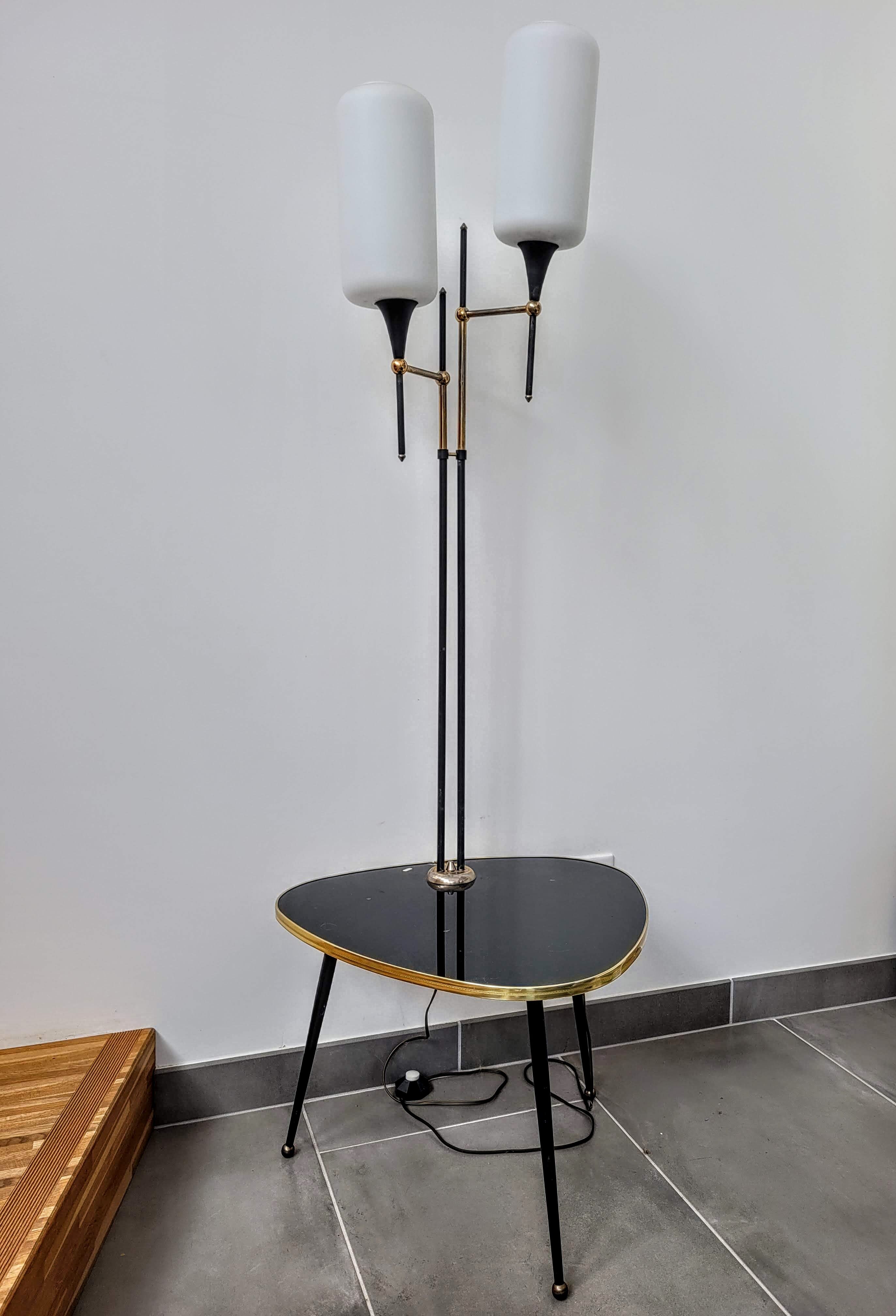 Floor lamp two glass globes and tablet