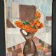 Oil on canvas still life bouquet of flowers mid 20th century