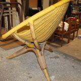 Armchair in rattan and scoubidou