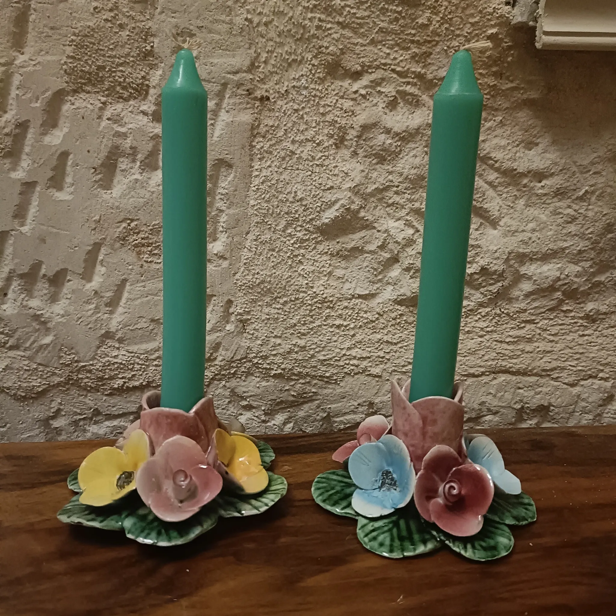 Pair of Italian ceramic candle holders