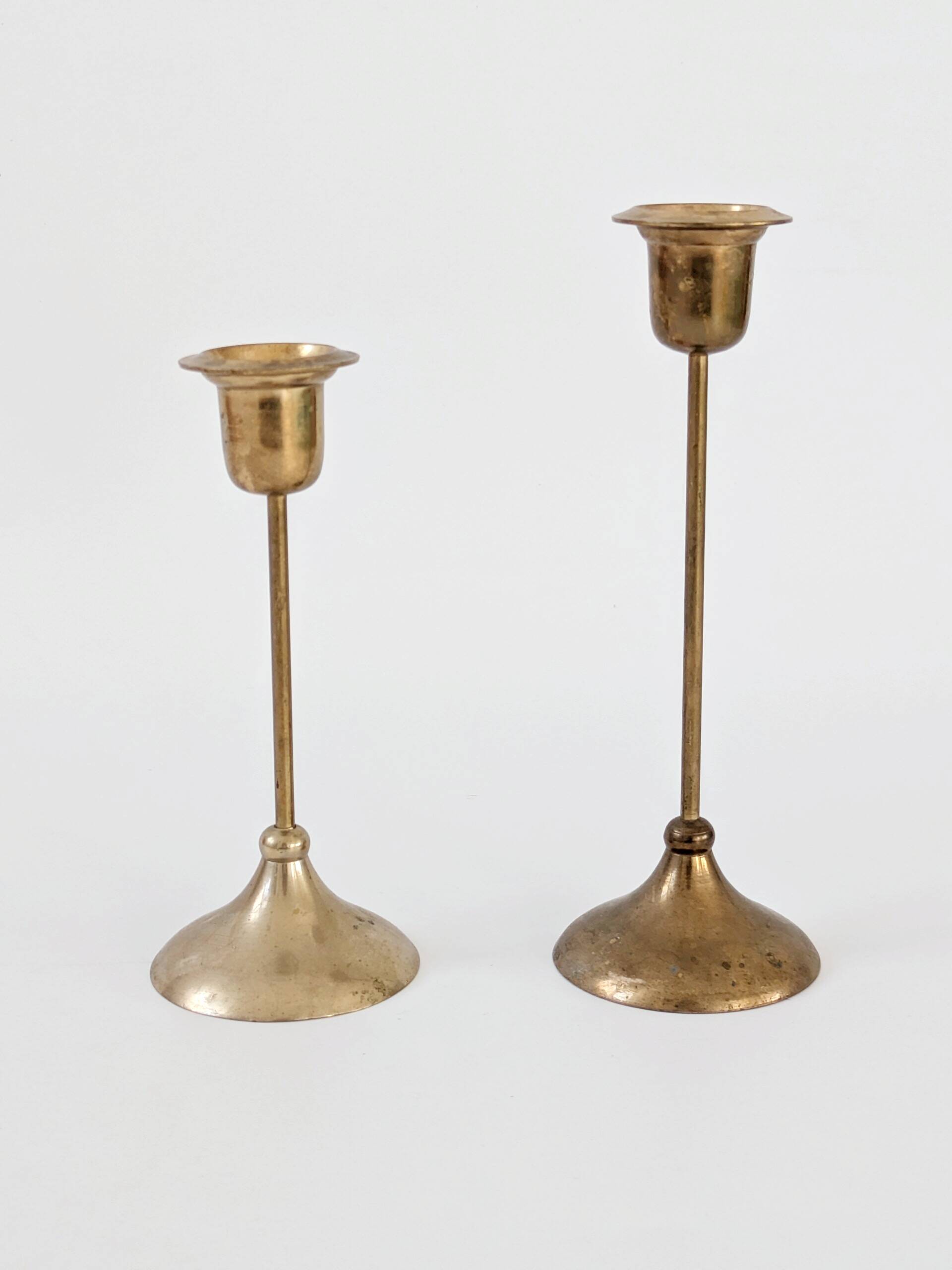 Pair of mid-century vintage brass candlesticks