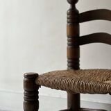 Vintage  chair in turned wood and straw, . 1950