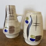 Duo de petits vases abstraits, ton écru, West Germany, 1960