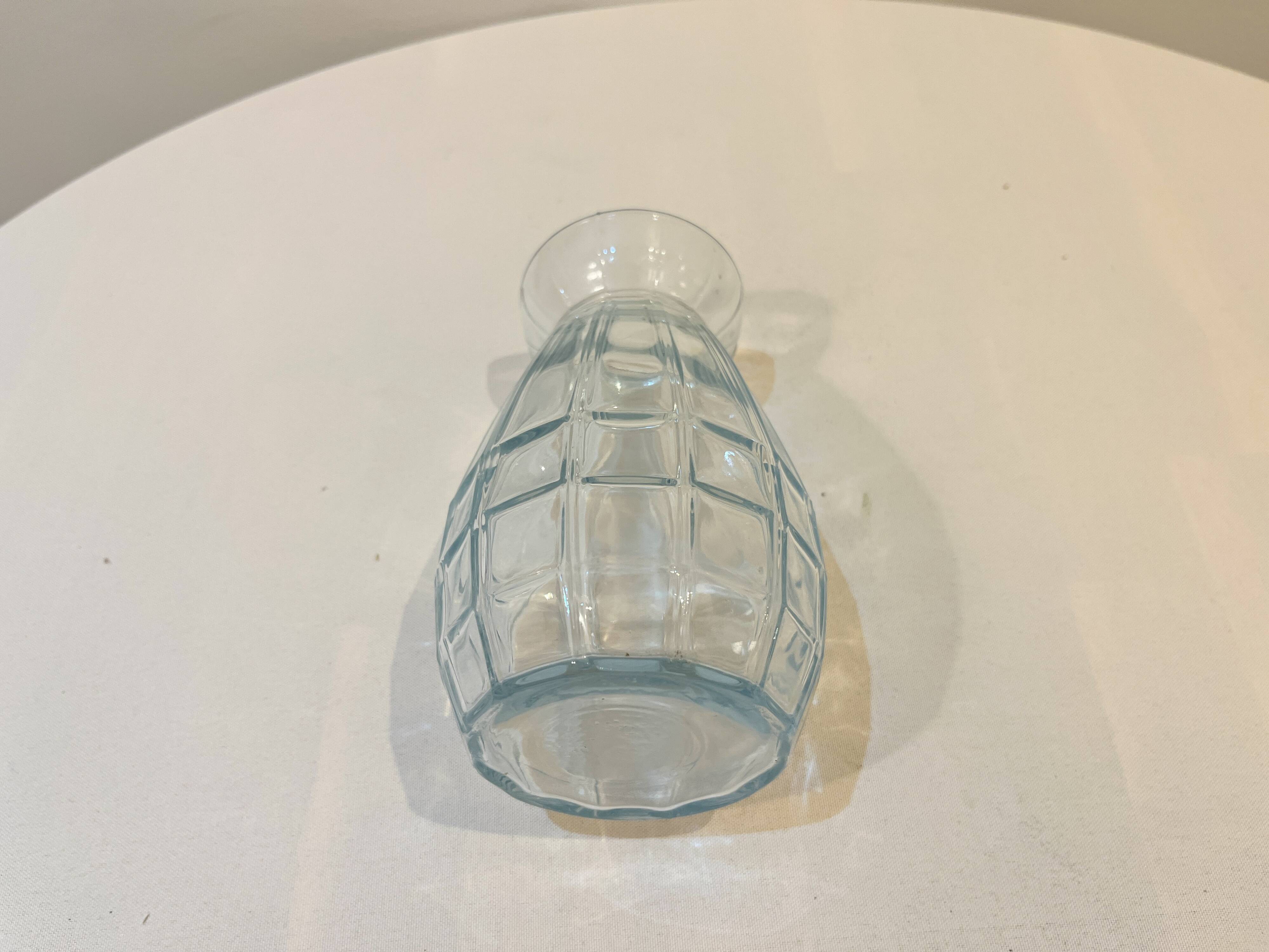 Large French Art Deco Hyacinth Vase in Antique Blue Molded Glass 1930
