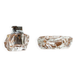 Mid-century Scandinavian heavy frosted glass table and ashtray, 1960s, set of 2.