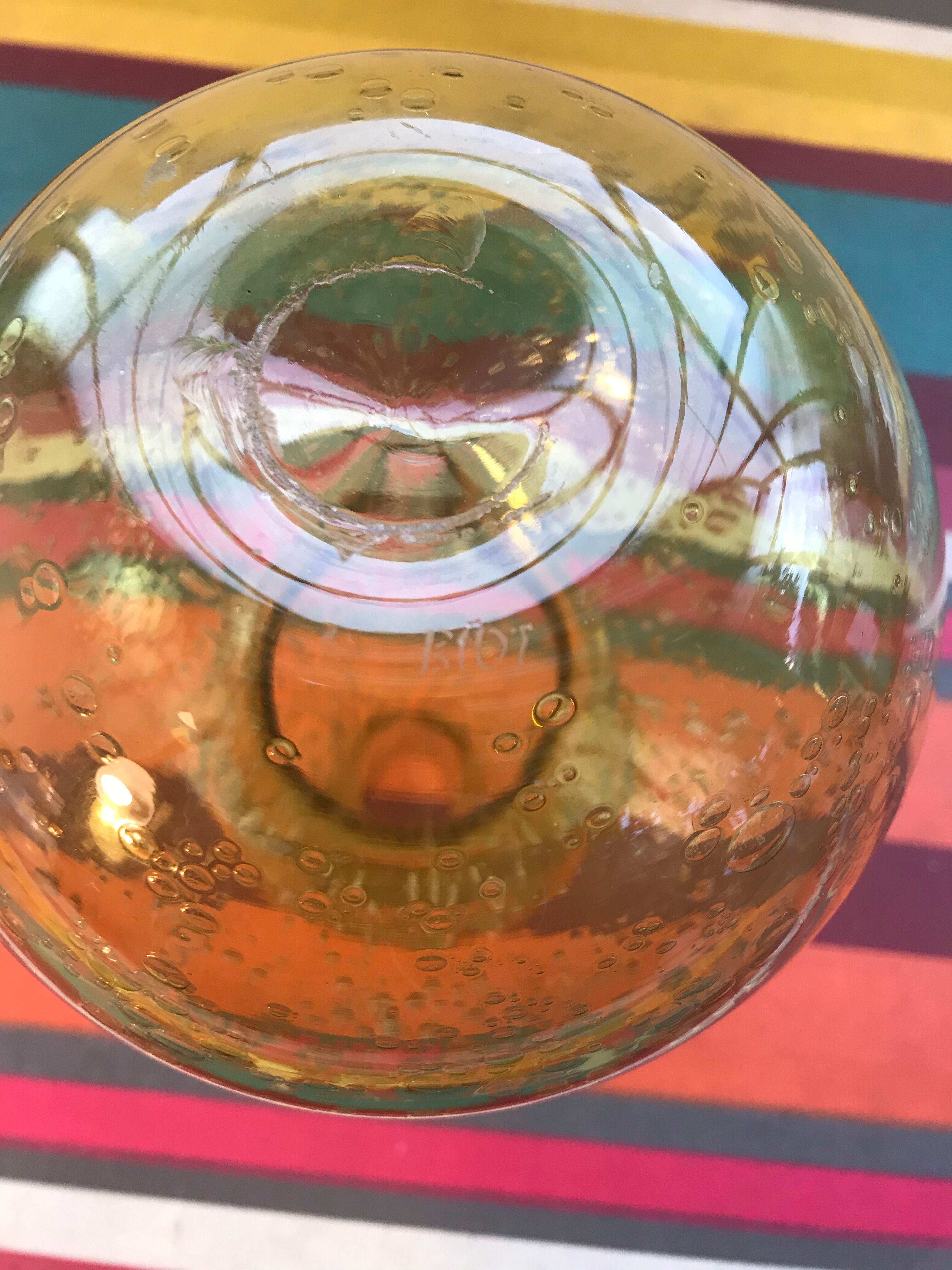 Pair Old Bottle BIOT Yellow Bullized Blown Glass - Bouchon