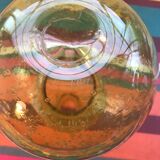 Paire d'ancienne bouteilles Biot verre soufflé bullé jaune avec bouchon
