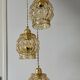 Suspension triple globes vintage en verre ambré bulle