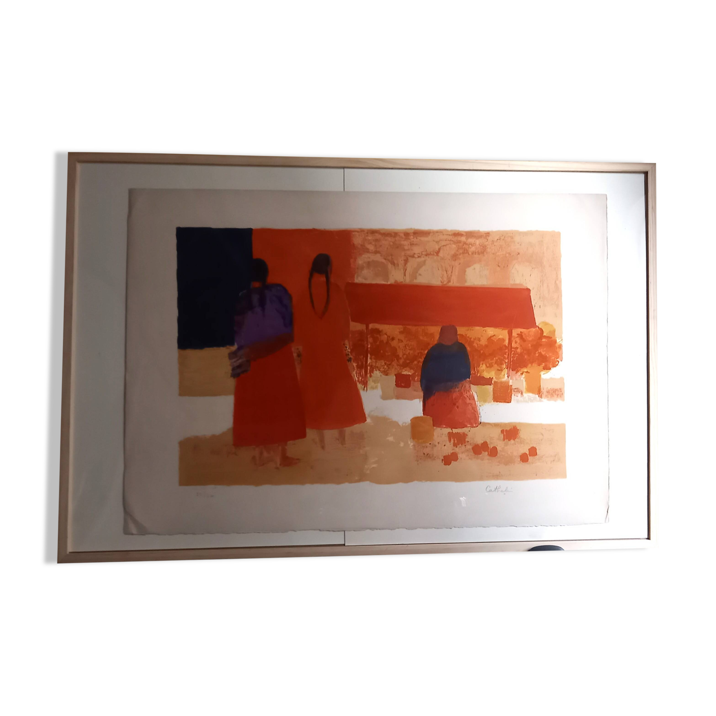 Lithograph by Bernard Cathelin, Mexican Market, 1965