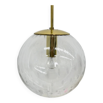Limburg Glashütte glass with brass ball pendant hanging lamp, 1970s