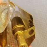 Set of wall lamps in brass colored suspension with thick pressed glass, from Danish Vitrika 1970s.