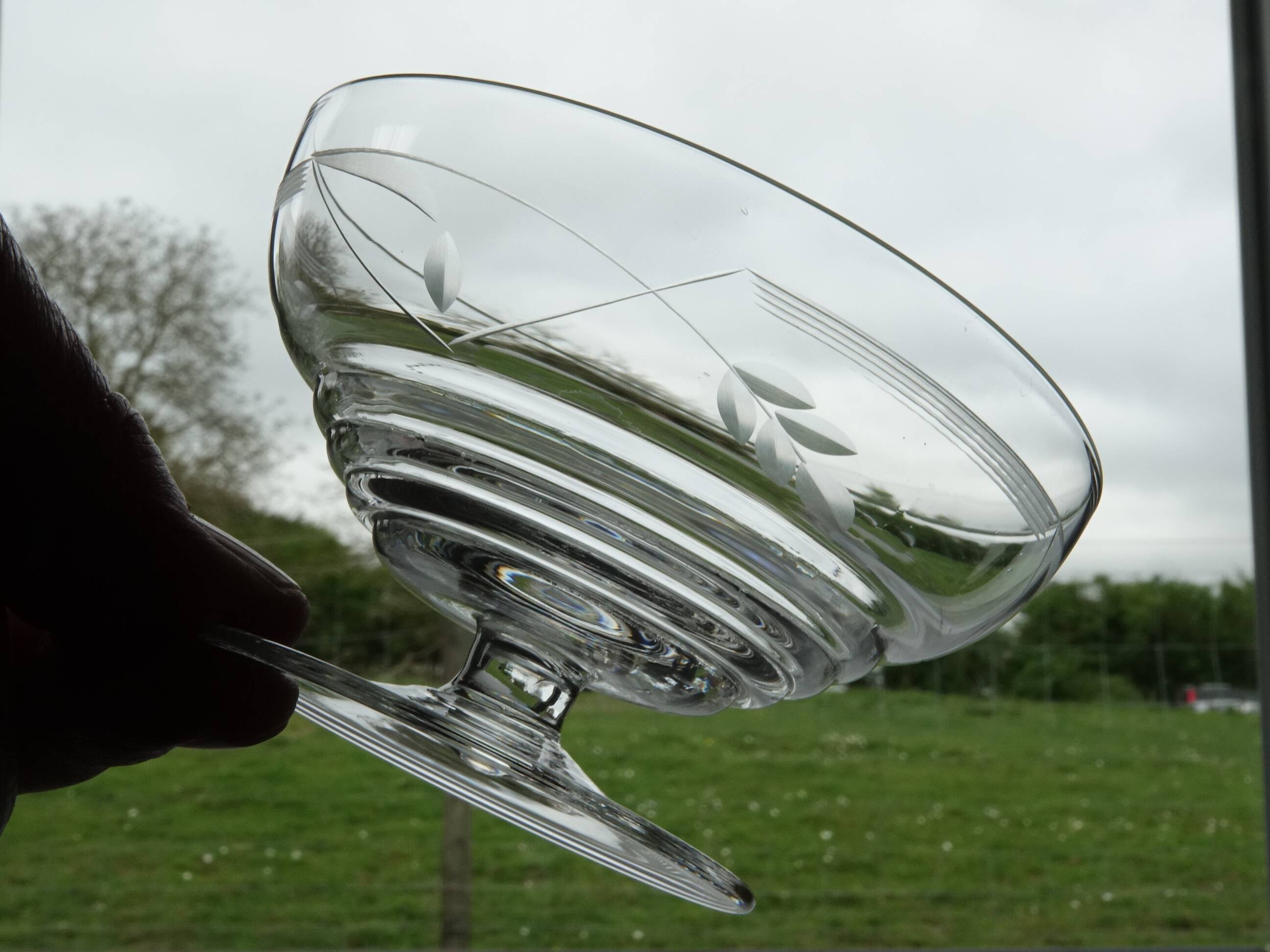 Set of 10 Art Deco crystal champagne glasses from Czechoslovakia