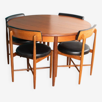 Table à manger et 4 quatre chaises GPlan Fresco rétro en teck des années 1960 par Victor Wilkins