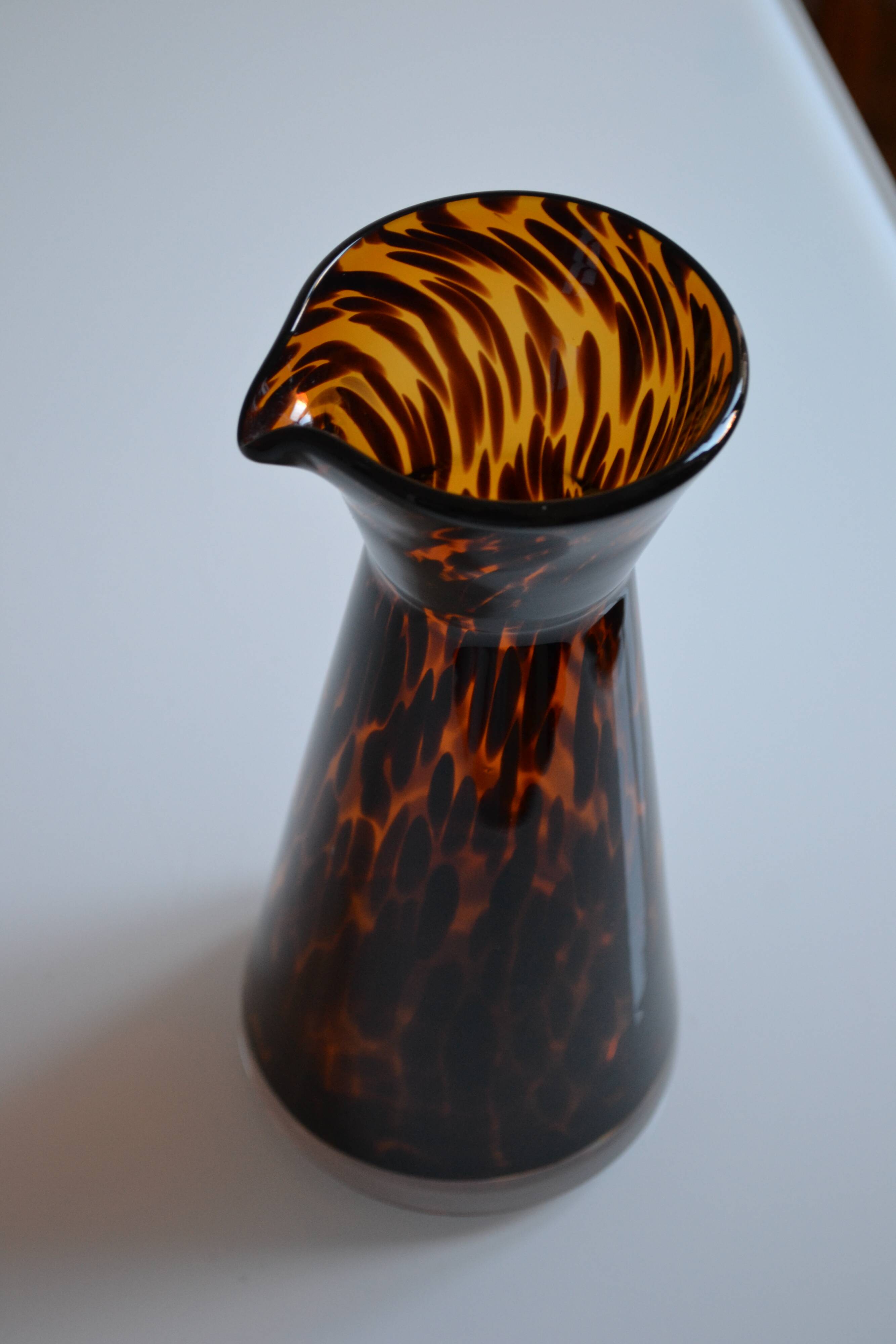 Vintage leopard pattern speckled glass vase or jug attributed to Murano