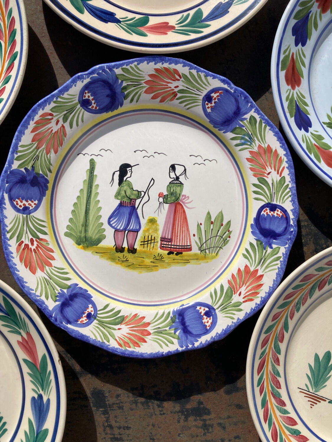6 Quimper plates with old ceramic characters