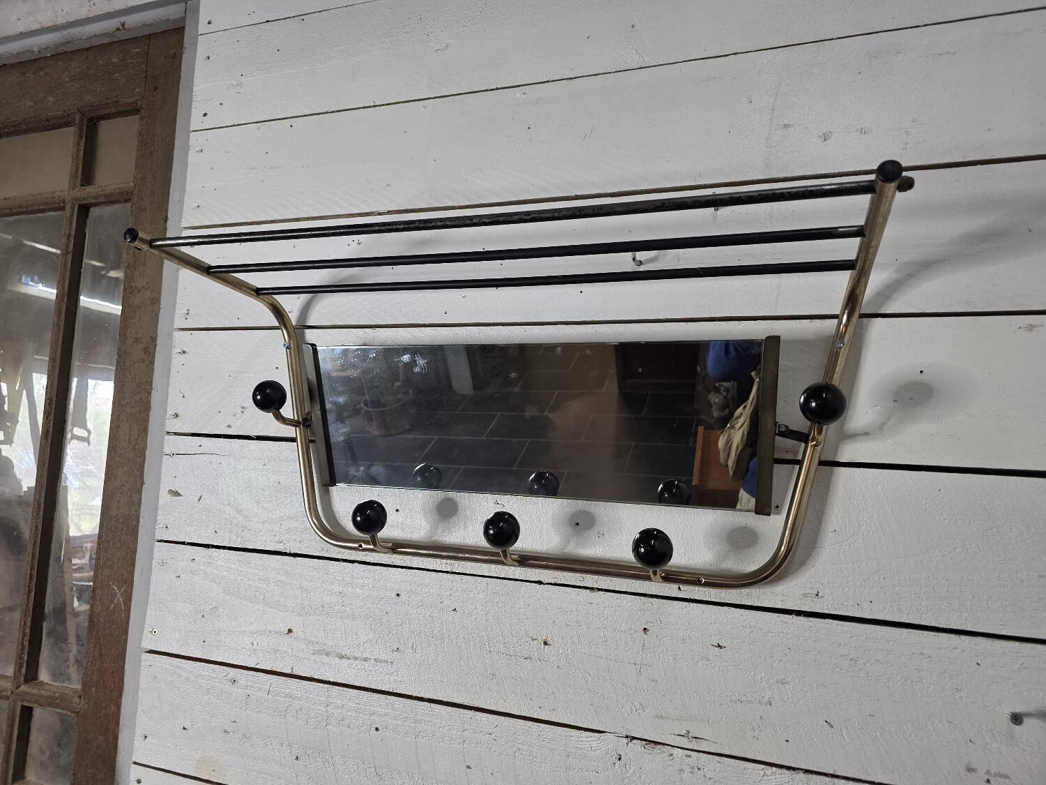 Vintage coat rack with pivoting mirror from the 60s