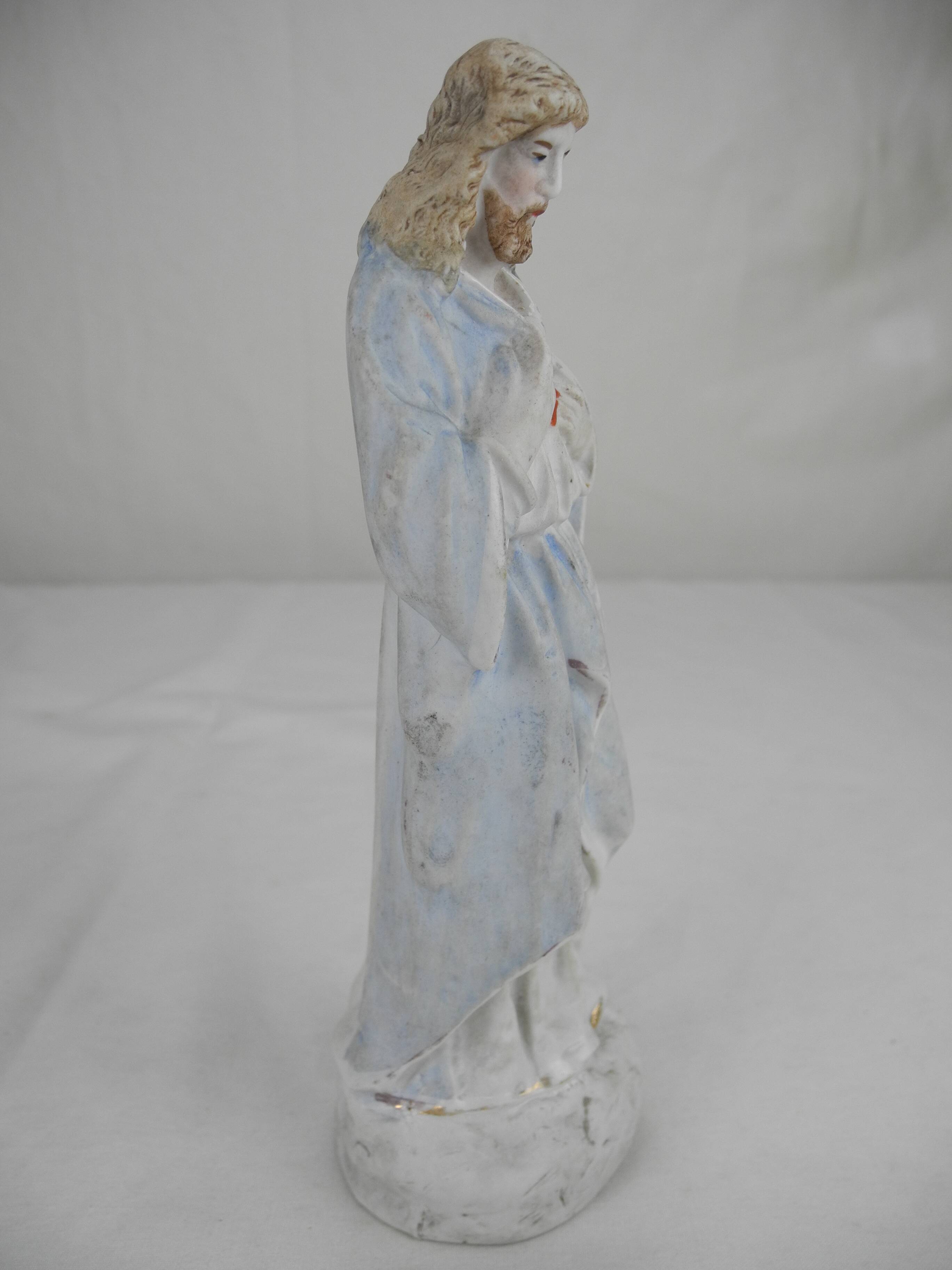old porcelain statuette Jesus Christ Sacred Heart