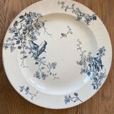 Plat oiseaux et fleurs bleu Fauvette signée Luneville