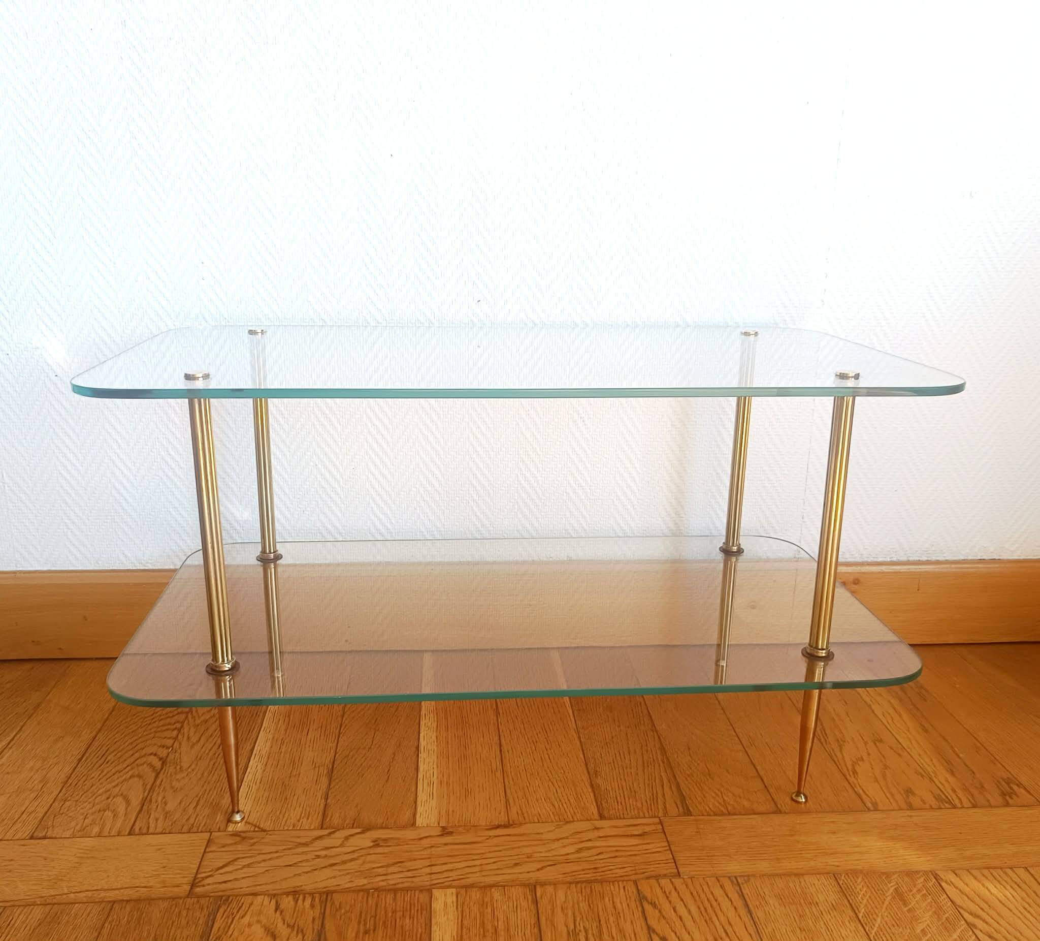 Brass and glass coffee table in Jansen style circa 1960.