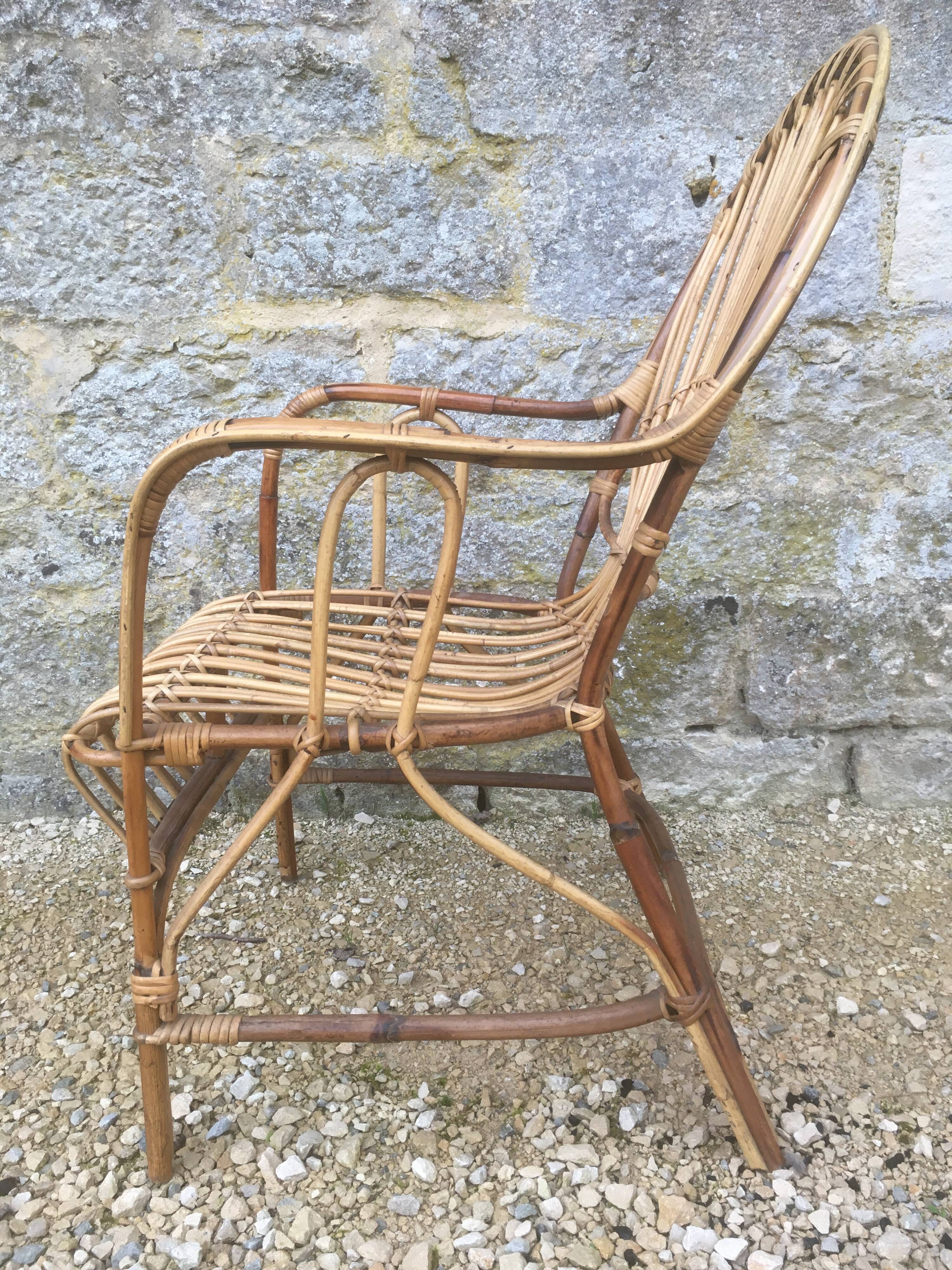 2 armchairs in old rattan