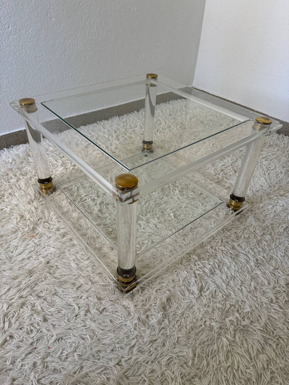 70s brass plexi coffee table