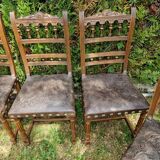 Set of 6 Henri II style chairs in wood and embossed leather