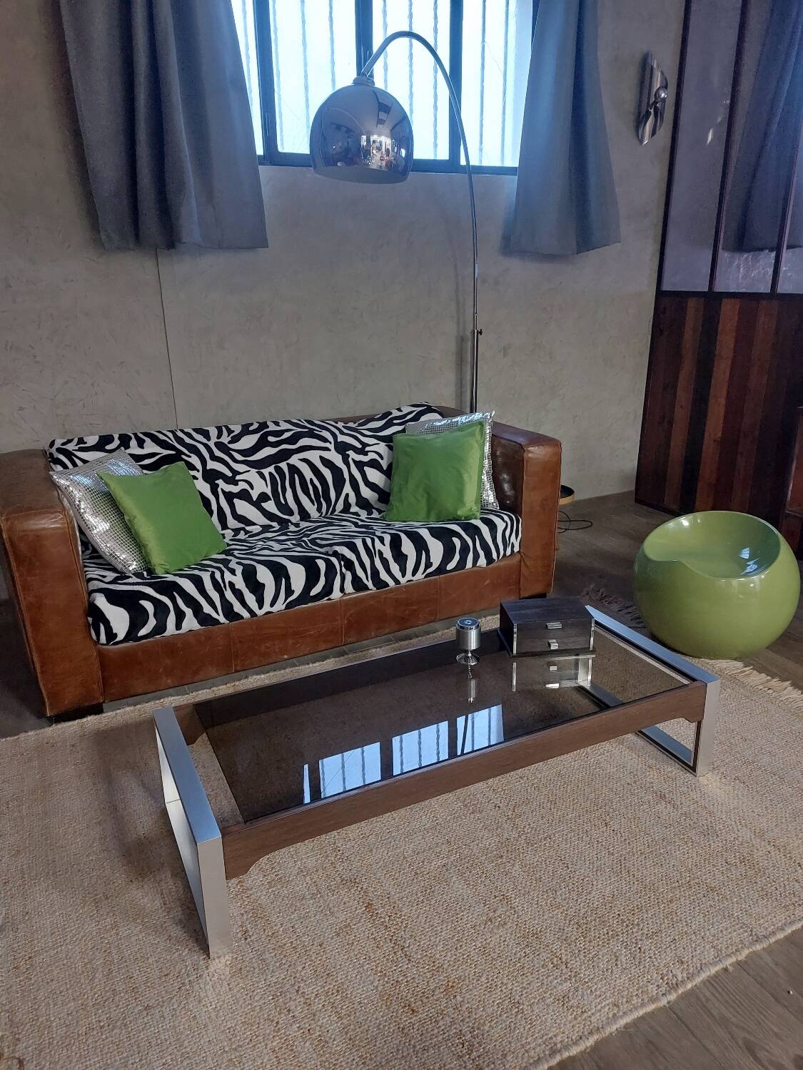 Glass and metal coffee table