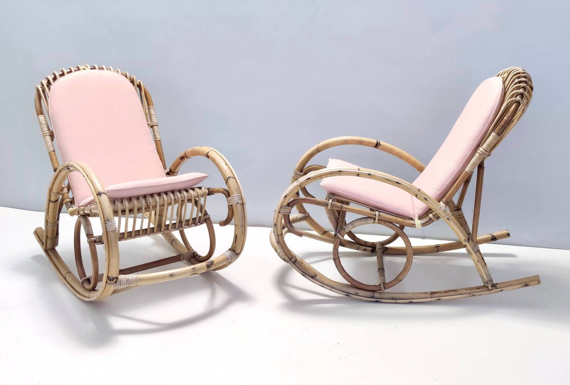 Pair of Postmodern Bamboo Children Rocking Chairs Ascribable to Vittorio Bonacina