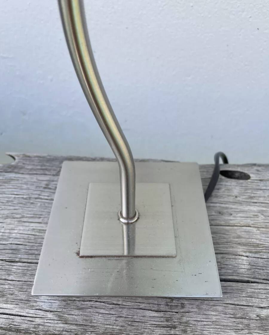 Pair of lamps with wavy metal base and blue lampshade 2000